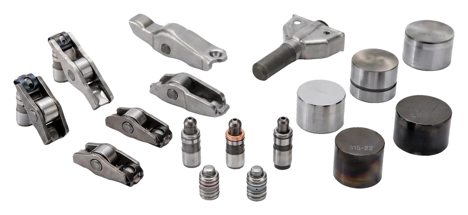 Rocker arms, hydraulic lash adjusters, tappets and shims